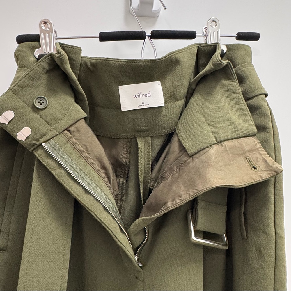 Wilfred Olive Green Wide-Leg Pants with Belt size 10 tall with inseam 33” - Picture 4 of 11